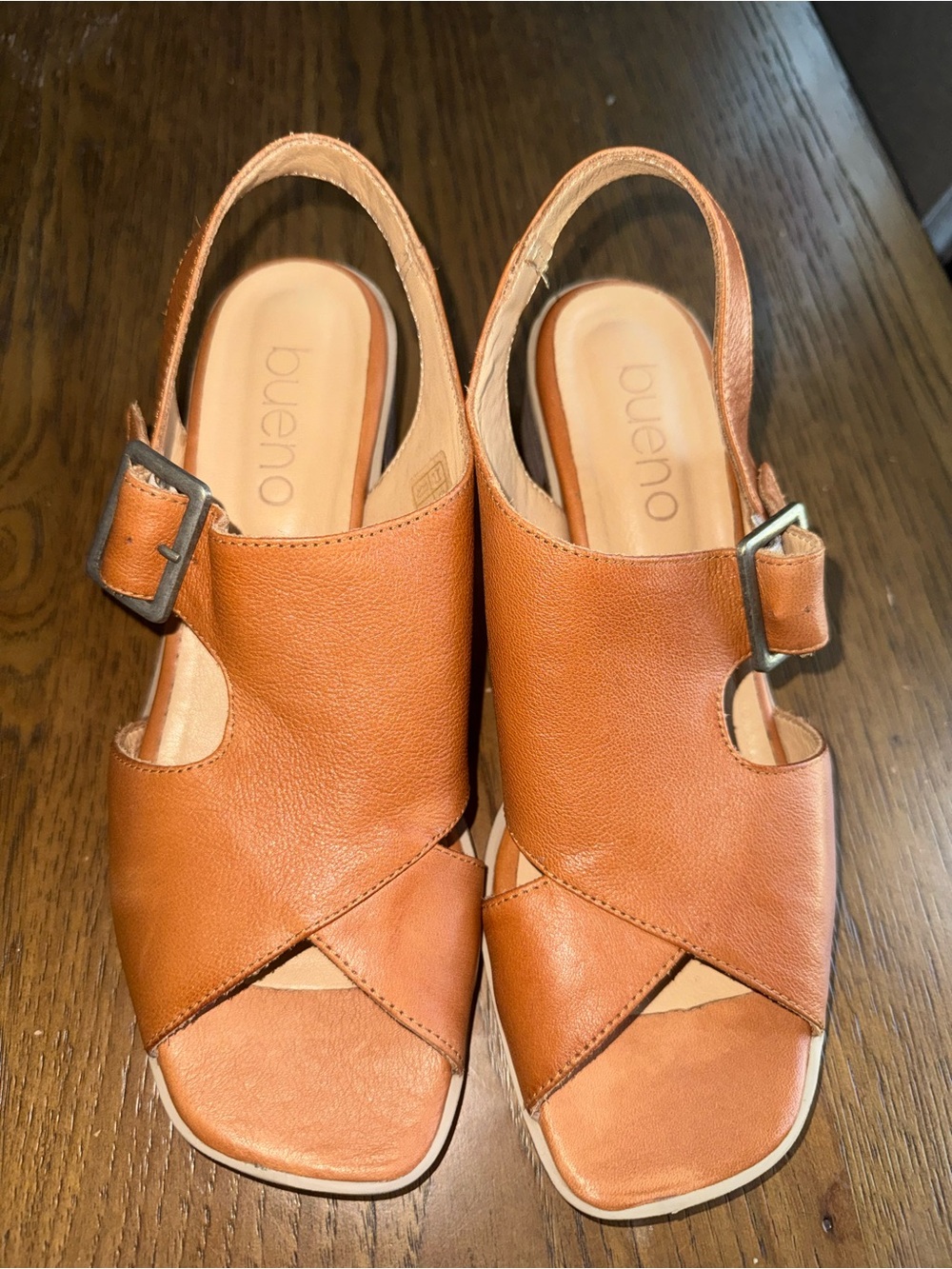 Bueno Women's Cognac Leather Slingback Heels